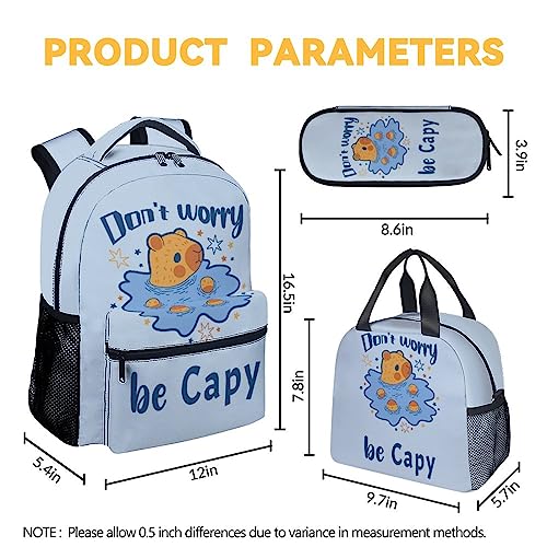 Kids Backpack with Lunch Box for Girls Boys, Set of 3 School Backpacks Matching Combo for Travel, Camping, Cute Light Blue Bookbag and Pencil Case Bundle for Primary Middle School4