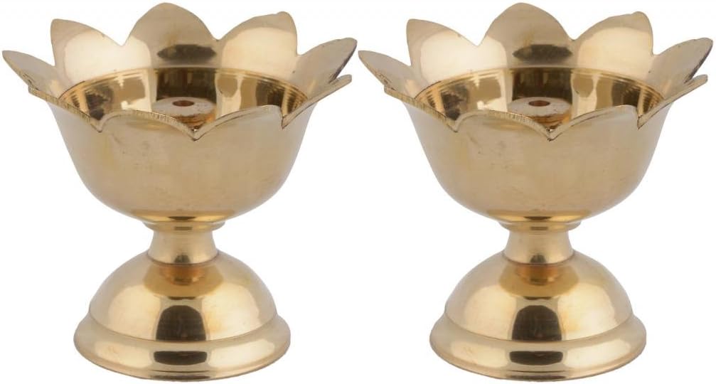 Tiger54 Brass Oil Lamp or Diya, 2.75 Inch, Pack of 2