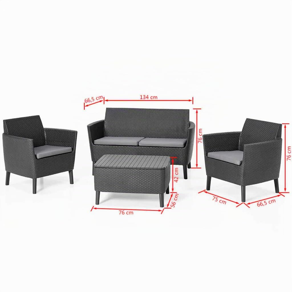 Keter Salemo Lounge Set Muebles De Jardín De Ratán con Sofá De 2 Plazas 2 Sillones Y Mesita Porta Almohadas, Cappuccino