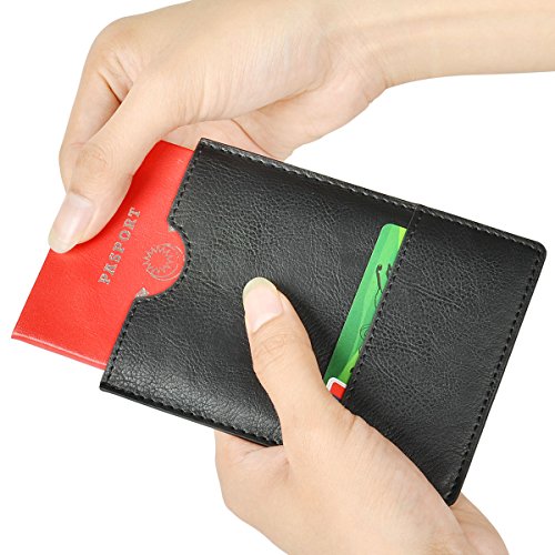 XEYOU Passport Holder Cover - Ultra Slim Premium Vegan Leather Travel Wallet Case Cover (Black)4