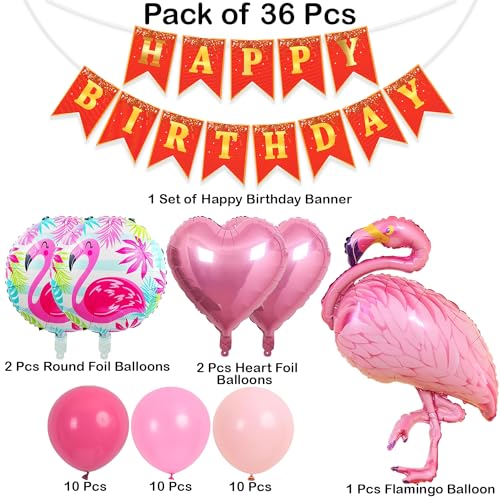 Image of Rozi Decoration Flamingo Latex, Cardstock, Foil Birthday Decoration Items Set of 36 Pcs Pool Party Birthday Decoration | Beach Theme Decoration Items | Flamingo Theme Birthday Decoration, Pink