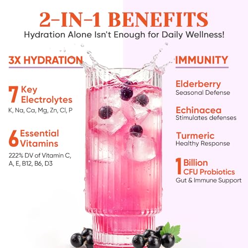 Image of Venture Pal Sugar Free Hydration Packets+Immune-Liquid Daily IV Drink Mix | Electrolyte Powder with 7 Electrolytes & 6 Vitamins, Probiotics + Elderberry | Non-GMO, Keto Friendly, Vegan | 16 Sticks