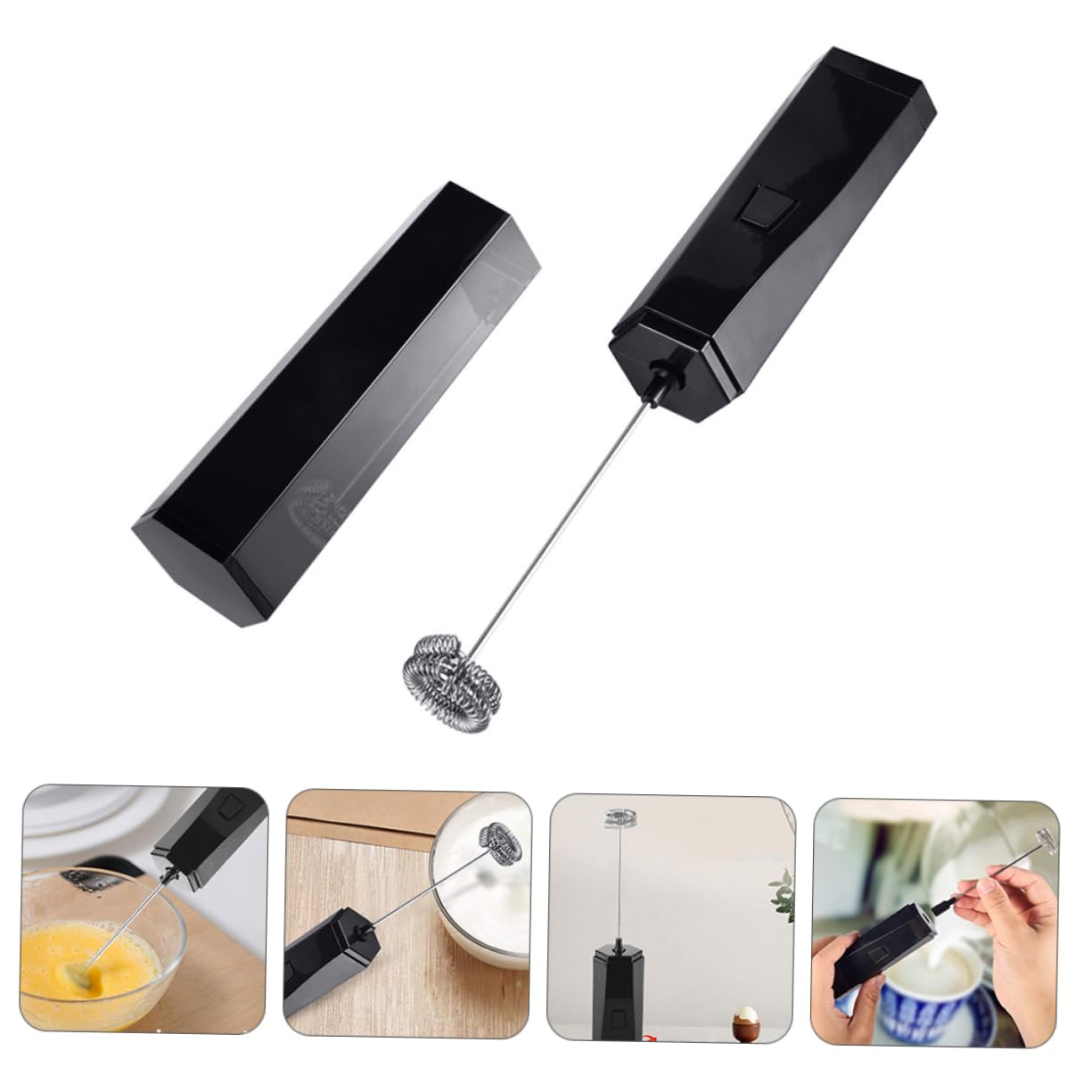 Amosfun 2 Piezas espumador de leche eléctrico licuadora portátil portable blender buttercream nata de café con mezclador eléctrico mezclador de el plastico Black