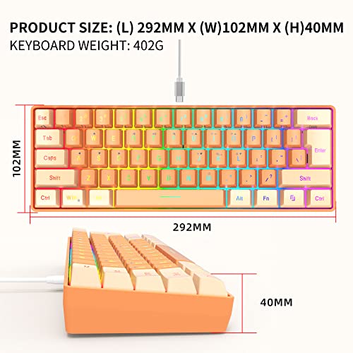 Image of Snpurdiri 60% Wired Gaming Keyboard, RGB Backlit Ultra-Compact Mini Gaming Keyboard for PC /Mac Gamer, Typist, Travel (Cream and Orange)