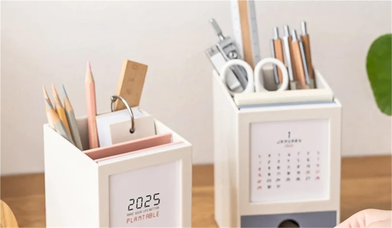 Calendario da scrivania creativo, portapenne, contenitore for pennelli, organizer da scrivania, portapenne in plastica, articoli for ufficio Per Scuola, Casa(Beige-Blue)