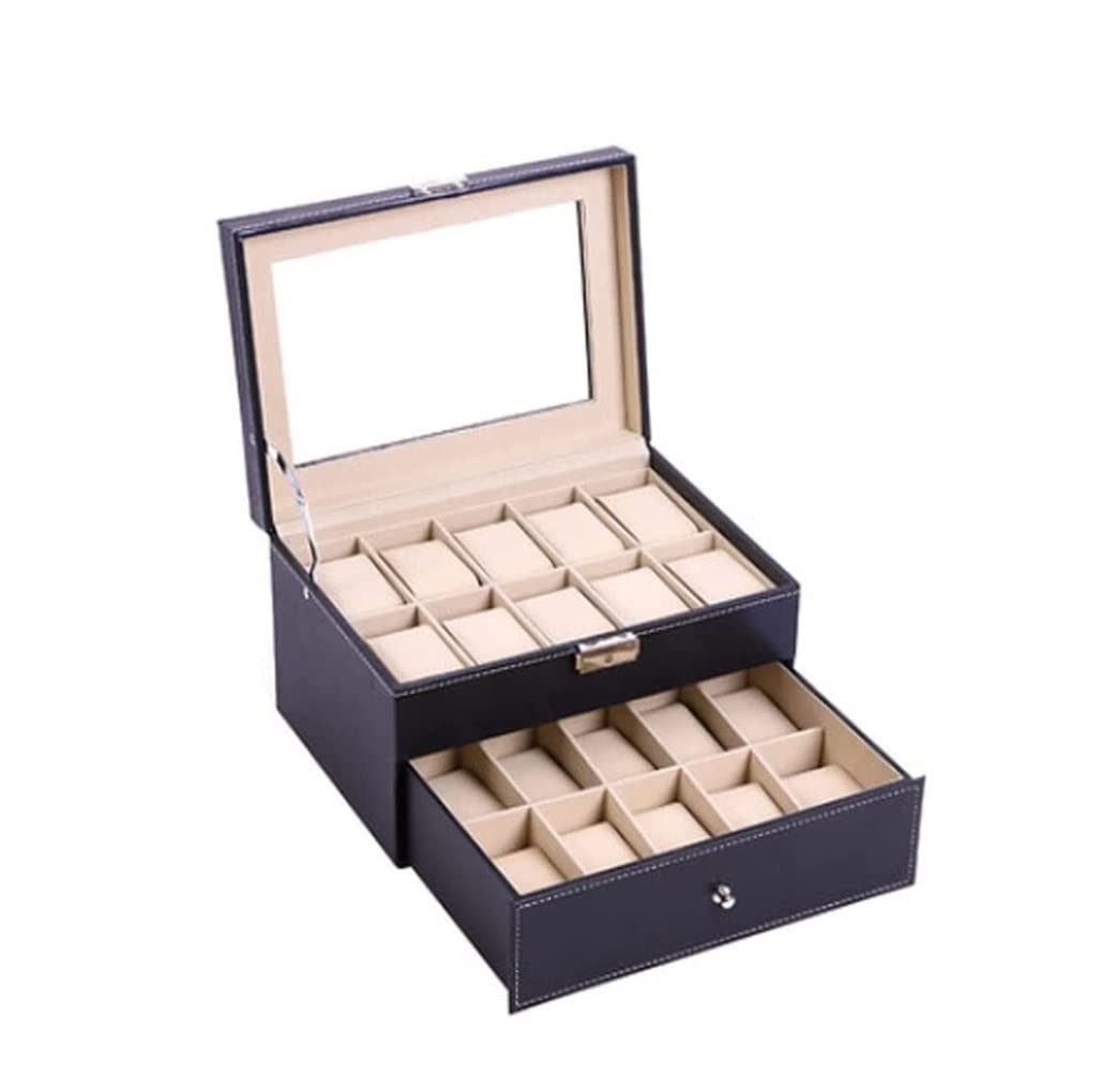 ANVLOJRIH KYUSAR Watch Box Watch Organizer Watch Box, Men's Or Women's Watches 20 Grids Detachable Black Leather Storage Box With Key Lock Watch Case Watch Holder