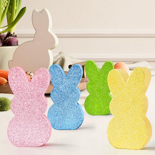 Decoración de Pascua de conejos de madera Jremreo set de 4 centros de mesa 5