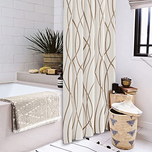 Naturoom Tan Shower Curtain 60X72 Inch Striped Linen Cloth Shower Curtain For Bathroom Creamy Beige Shower Stall Curtain Set Natural Bathroom Decor Abstract Modern Bath Curtain With Hooks #TOP1