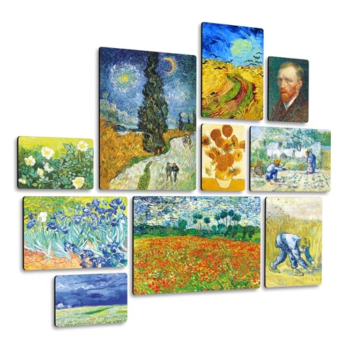 Giallobus - Conjunto de 10 pinturas de paneles múltiples - Vincent Van Gogh - Van Gogh 2 - Madera de MDF - - 2 x 42x29,7cm - 4 x 29,7x21cm - 4 x 21x14,85cm - - Listo para colgar - Cuadros