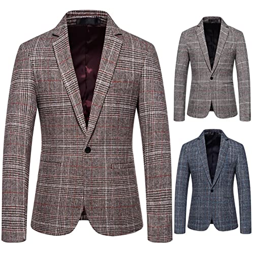 Mens Plaid Sport Coat One Button Tweed Blazer Slim Fit Lightweight Daily Wear2