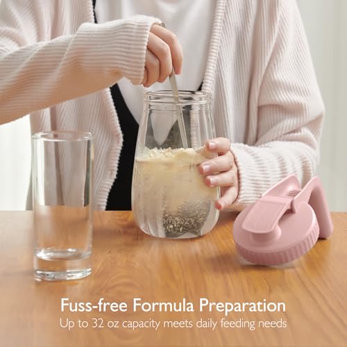 Image of Momcozy Breast Milk Pitcher, Glass Storage Container Wide Mouth, 32oz Pink | Heat-resistant Glass, No Leak Sealing, Breastmilk Fridge Storage, Baby Formula Pitcher, Easy Clean, Multipurpose Use