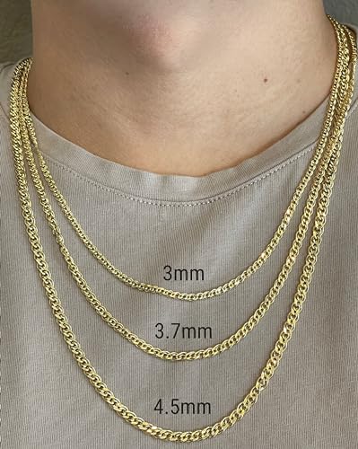 JEWELHEART 14K Gold Double Cuban Link Chain Men - 3mm 3.7mm 4.5mm Diamond Cut Link Necklace - Yellow Real Gold Chain Necklace For Women with Lobster Clasp 16" 18" 20" 22" 24"2