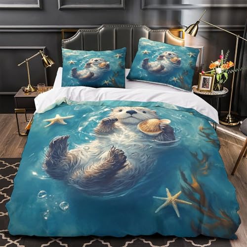 Housse de couette loutre de mer fermeture éclair pour lit simple 140x200 - 2