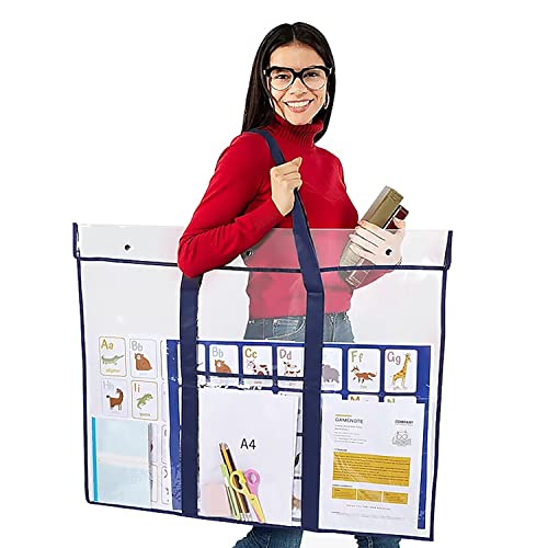 Large Waterproof PVC A2/A3/A4 Paper Art Portfolio Artist Carry Bag Clear Files Tote Bag with Handle Thick Hanging Pouch Teachers Art Students Storage Bag for Drawing Board Canvases Paints Pencils - Image 2