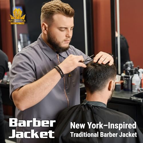 Image of King Midas Professional Barber Jacket for Men - Ultra Lightweight Short Sleeve Barber Smock