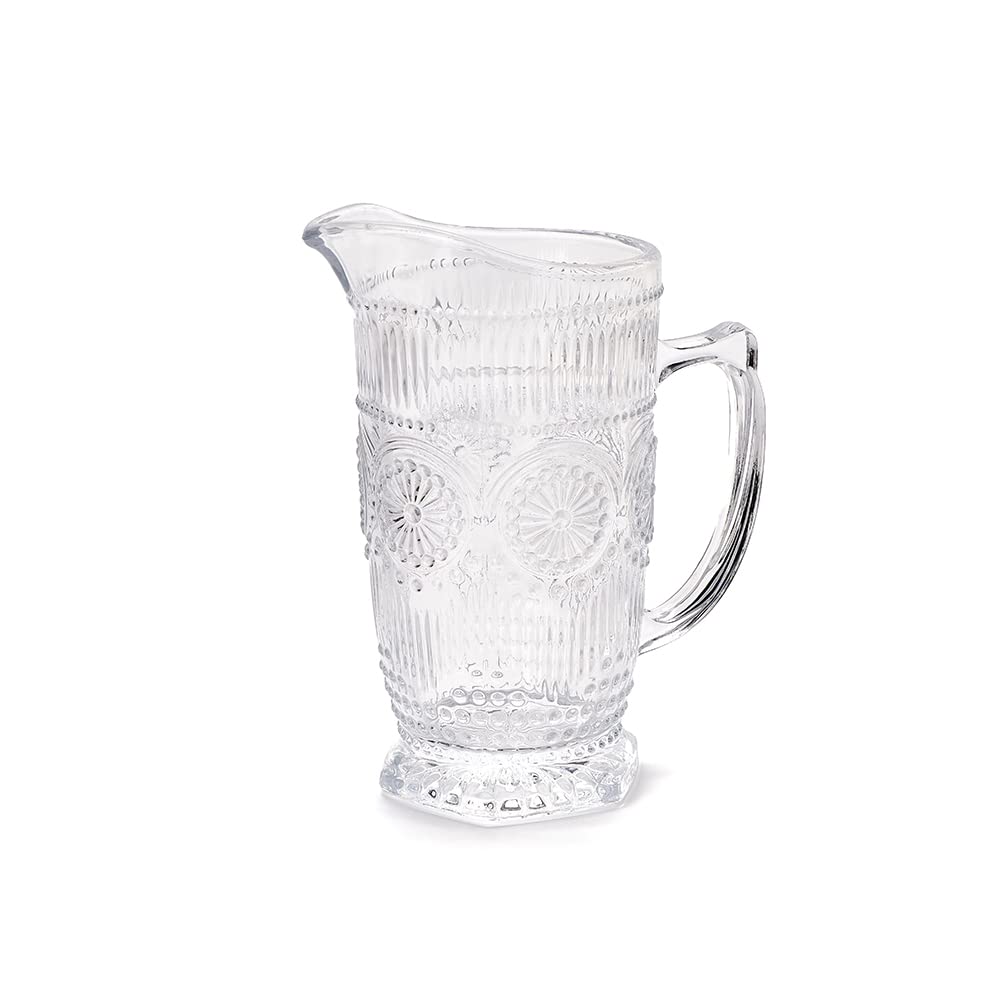 Garrafa Jarra para agua, vino en cristal transparente con asa y adornos, clásica vintage Chloe 11x9,7x21 cm