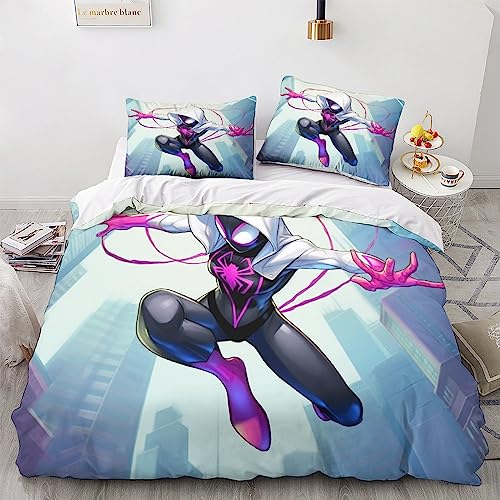 Spider - Gwen for Boys Girls Quilt Cover 3D Printed Marvel Duvet Cover Comforter Covers with Zipper Closure Bedding Set Soft Microfiber with Pillow Cases 3 Pieces Double（200x200cm）