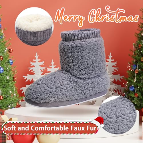 MIXIN Women's Comfort Warm Faux Fleece Fuzzy Ankle Bootie Slippers Plush Lining Slip-on House Shoes Anti-Slip Sole Indoor/Outdoor3