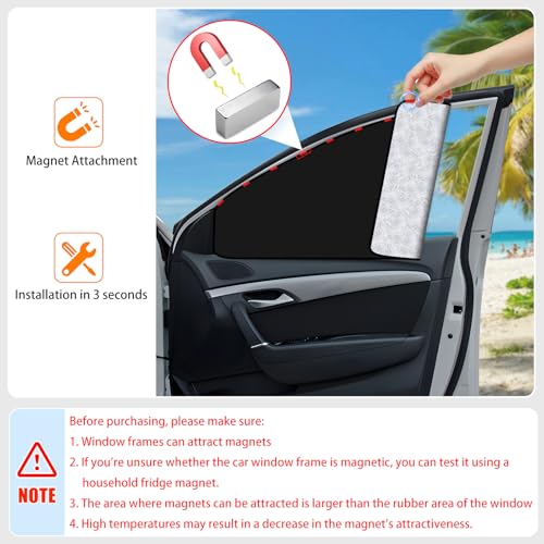 Image of ZATOOTO Car Side Window Sun Shades - 4 Pcs Front Rear Magnetic Privacy SunShades Black Silver SUV Windshield Curtain for Baby Kids