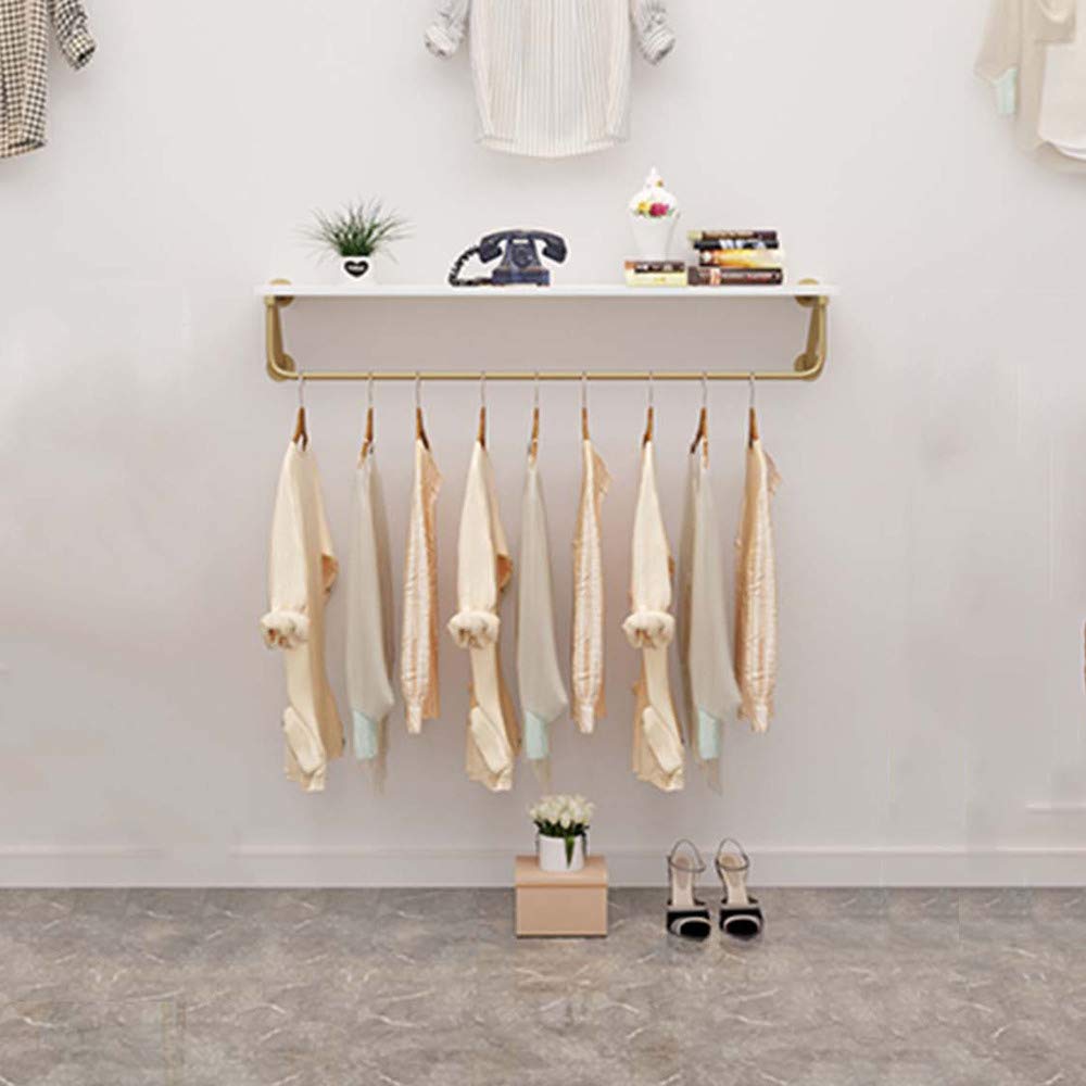 Riel para Ropa de Tubería Industrial, Estante de Exhibición de Ropa de Hierro Montado en la Pared, con Tablero de Almacenamiento, Estante de Secado Multiusos Que Ahorra Espacio, para Ropa, Bolsos,
