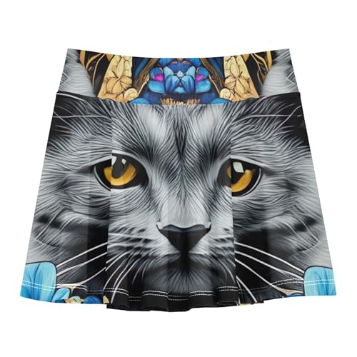 Funny Athletic Shorts Girls Skorts Tennis Skirts for Kids Flowy Skirt Cute Cat Blue Purple Flowers 4t2