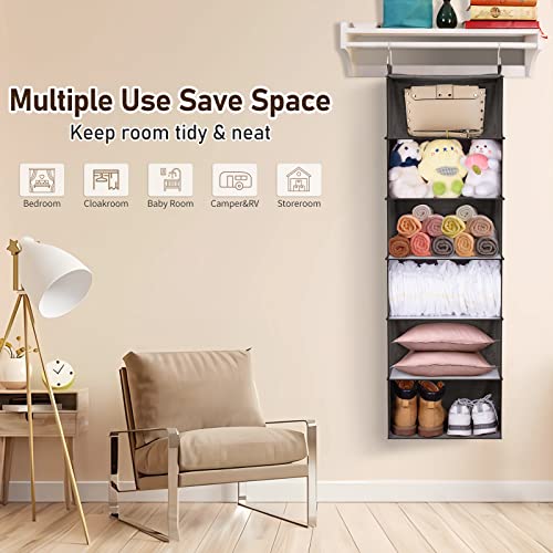 Sleeping Lamb 6 Shelves Jumbo Hanging Closet Organizer And Storage, Hanging Clothes Organizer For Sweaters, Blankets And Coats In Wardrobe, Bedroom, Living Room, Grey #TOP6