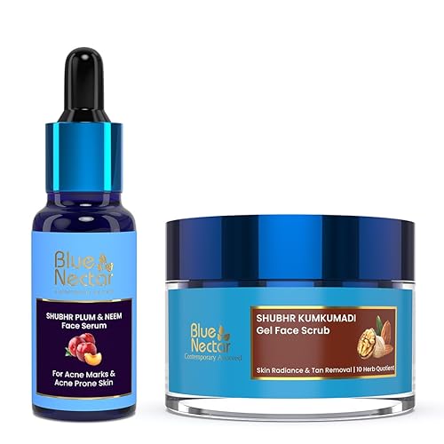 Blue Nectar Exfoliante facial de aceite de almendras y nuez + suero facial de ciruela Exfolia, trata el acné y brilla