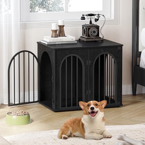 Hzuaneri Hundekäfig Möbel, 68 cm Hundebox Möbel, 3 Türen, Schwarz