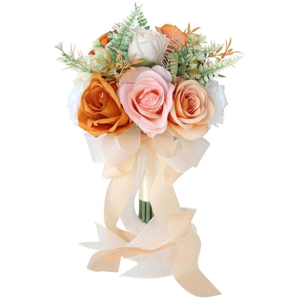 Sslvya Wedding Bouquets for Bride Bridesmaid, Artificial Flowers Hand Holding Bouquet for Wedding Decoration