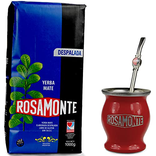 Yerba Mate Rosamonte Despalada - Juego de té mate de acero inoxidable, 1 kg, taza de té rojo, calabaza, pajita de té…