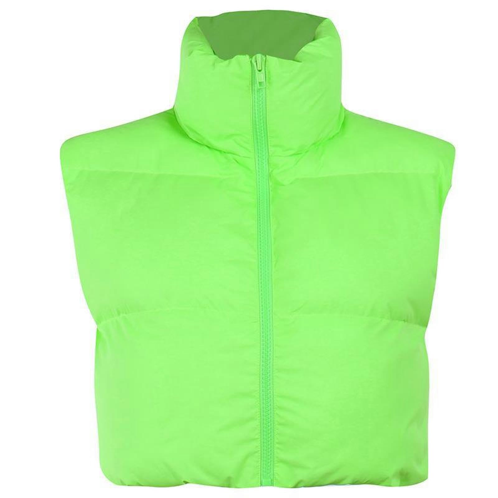 Chaleco de Chaqueta con Cremallera de Color sólido Corto Personalizado Suelto Tejido de Moda para Mujer Chaleco Top-Verde Fluorescente-S