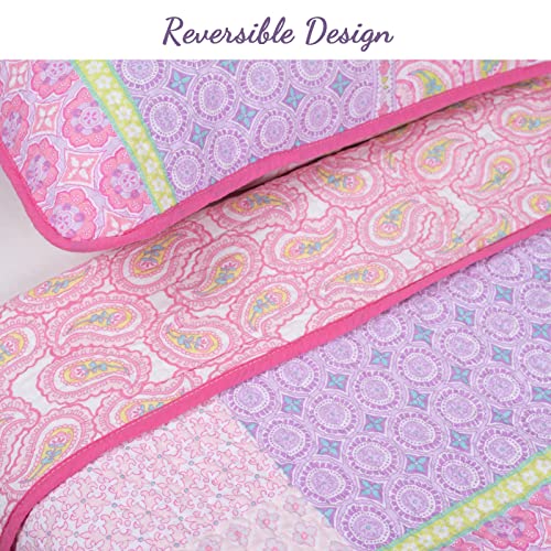 Cozy Line Home Fashions Pink Embroidered Elephant Tales Girl 100% Cotton Reversible Quilt Bedding Set, Coverlet, Bedspread (Queen - 5 Piece) #TOP4