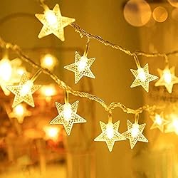 JOLALIA Ry Cadena de luces de estrella que funciona con pilas, 40 luces LED de 19.7 pies para el hogar, fiesta, Navidad, boda, decoración de jardín, blanco cálido