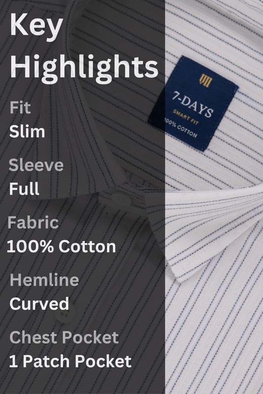 Image of 7-DAYS Men's Premium Striped Shirt - 100% Cotton, Tailored Fit (Between Slim & Regular), Full Sleeve, with Pocket - Smart Office & Casual Look