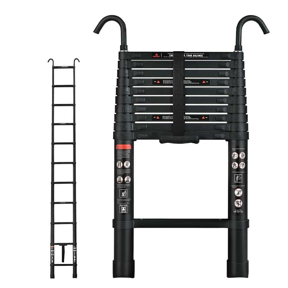 Faltbare 3,2 m Aluminium-Teleskopleiter mit Hakensicherheitsleiter, maximale Belastung 150 kg/330 lbs, zum Streichen von Wänden, Wechseln von Glühbirnen, Reinigen von Fenstern, Dachböden