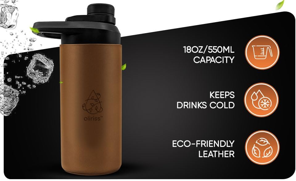 18oz leather stainless steel water bottle (brown) - Image 9