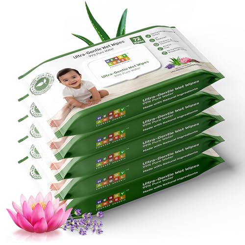 Image of Baby Wet Wipes with Lid, 99% Pure Water, 72 Wipes (Pack of 5)