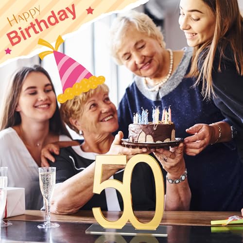 Image of Threehoney 12 Pcs Mirror Gold 50th Birthday Decorations for Men and Women Acrylic Anniversary Decorations Table Numbers Centerpieces for Birthday Party