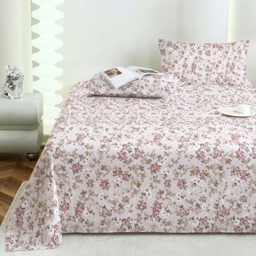 Image of Story@Home 190 TC Cotton Double Bedsheet Set with 2 Pillow Covers | Soft Breathable Fabric | 250 x 225 cm Double Bed Sheet | Light Pink & Brown Floral Printed Bedding for Bedroom