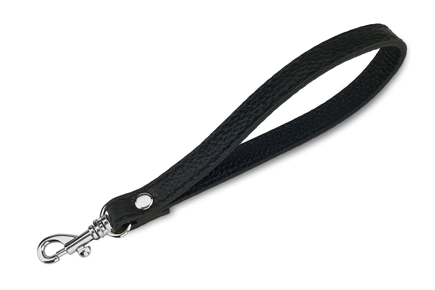 VanEnjoy Wristlet Keychain Cellphone Genuine Leather Hand Strap with Sliver Lock Lanyard Snap Hook (Black-Silver Metal)
