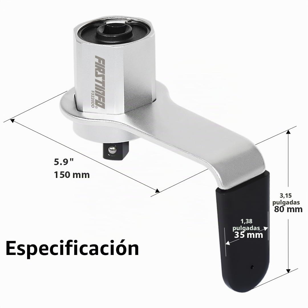 FIRSTINFO F3220DD | Multiplicador de Par Compacto 3,4:1 | Adaptador de 1/2" Macho a 1/2" Hembra | Hasta 600 Nm para Llave Dinamométrica