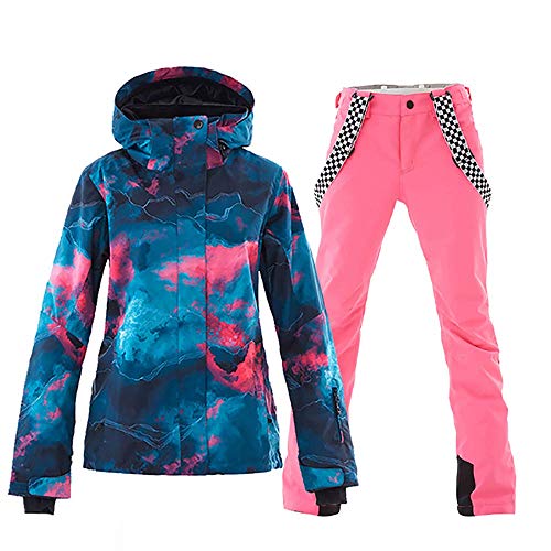 YEEFINE Women's Ski Jacket and Pants Set Colorful Printed Windproof Waterproof Snowsuit Rain