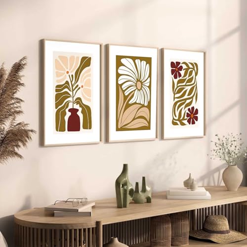 Image of HOTHOUSE Boho Art Home Decoration Painting | Paintings With Frame For Living Room Bed Room Hotel Wall Decor Digital Reprint Set of 3 (19X25 inch)