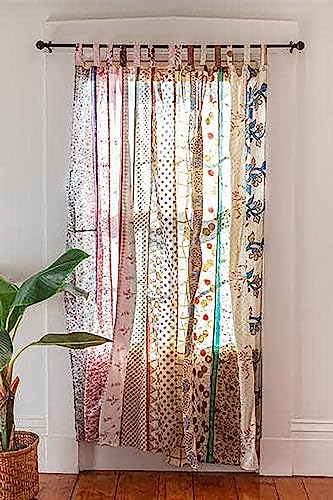 Indian Silk Curtain With Patchwork Sari Theme - Bohemian Gypsy