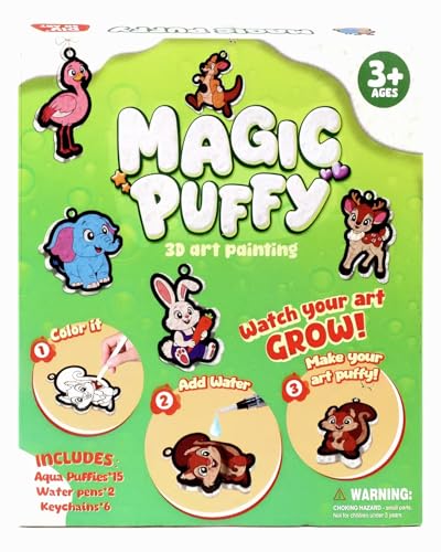 Magic Puffs 3D Art Craft Jungle & Forest Animals Crafts for Kids DIY Foam Texture Painting & Inflate Activity Easy Fun Mess-Free Christmas Birthday Gift for Girls & Boys Age 4 5 6 7 8 9 10
