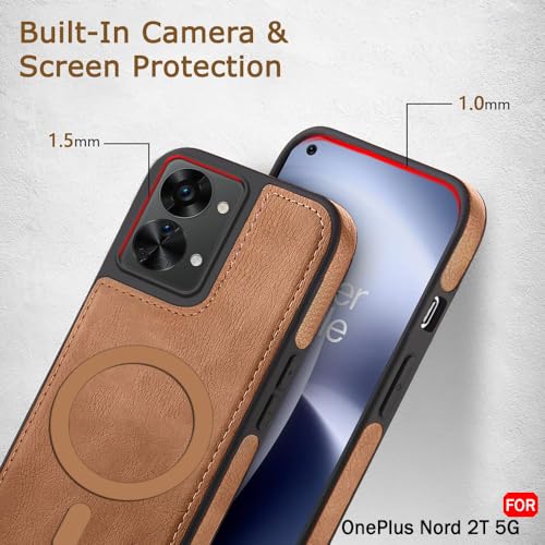 Image of TheGiftKart Genuine Leather Finish Back Cover Case for OnePlus Nord 2T 5G | Shockproof Design | Raised Edges for Camera & Screen Protection | Stunning Minimalist Design (MagSafe Compatible, Brown)