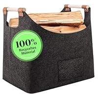 XHYASD 60L Holzkorb für Kaminholz, XXL Filztasche Groß, Brennholzkorb aus Extradickem Filz, Faltbar Filztasche für Brennholz, Zeitung und Einkauf (Dunkelgrau)