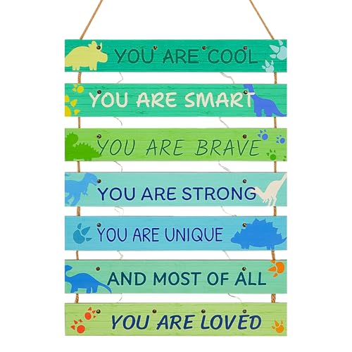 Image of FIOBEE Girls Room Décor for Teen Girls Boys with LED Light Wall Decor for Bedroom Motivational Inspirational Wall Art Room Decoration for Kids Studyroom, 8 Kinds of Lights, Green Dinosaur