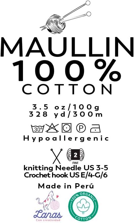 Miniatura 3 de Hilo de algodón prémium de Perú, 100% algodón suave para hilos, 2 madejas, 7 onzas (7.05 oz) 656 yardas, hilo blanco, Maullin.