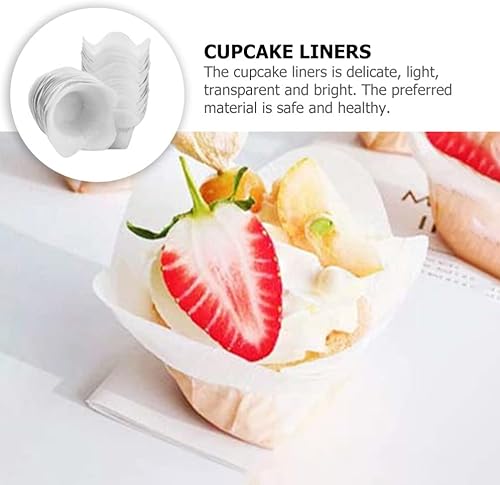 Miniatura 8 de Ciieeo 100 piezas Tulip Cupcake Liner Lotus Baking Cup Pergamino Muffin Latas Tazas Tazas Envoltorios Magdalenas a prueba de grasa para bodas,